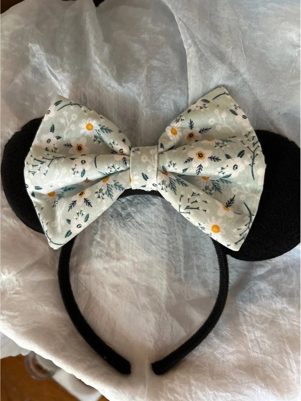 Black Minnie Mouse Ears Headband with Floral Bow